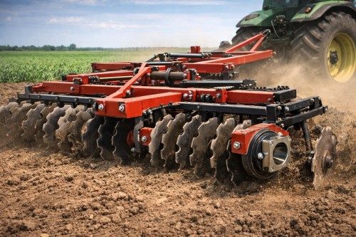 Agricultural machinery in action showing bearings in use in farming equipment like disc harrows