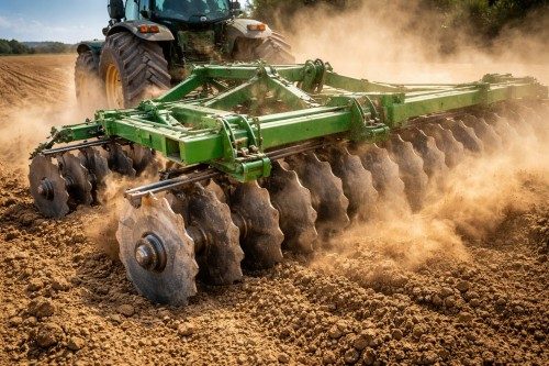 disc harrow bearing working in harsh agricultural field conditions with dust and heavy load