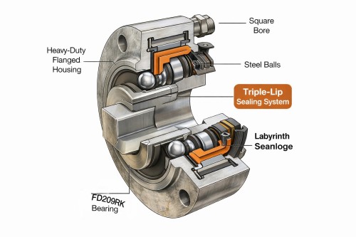 cross section of FD209RK bearing showing seal and internal structure