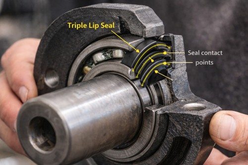 disc harrow bearing seal inspection showing triple lip seal structure for contamination protection