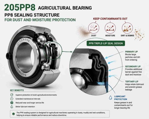 205PP8 Agricultural Bearing PP8 Sealing Structure for Dust and Moisture Protection