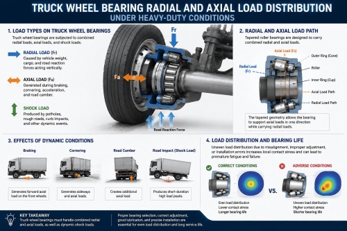 Truck wheel bearing radial and axial load distribution under heavy-duty conditions