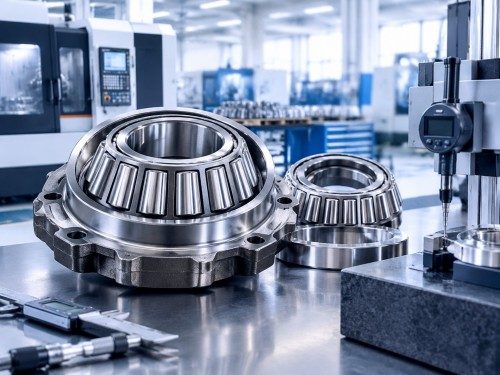 Truck bearing manufacturer in China inspecting heavy duty truck bearings in factory